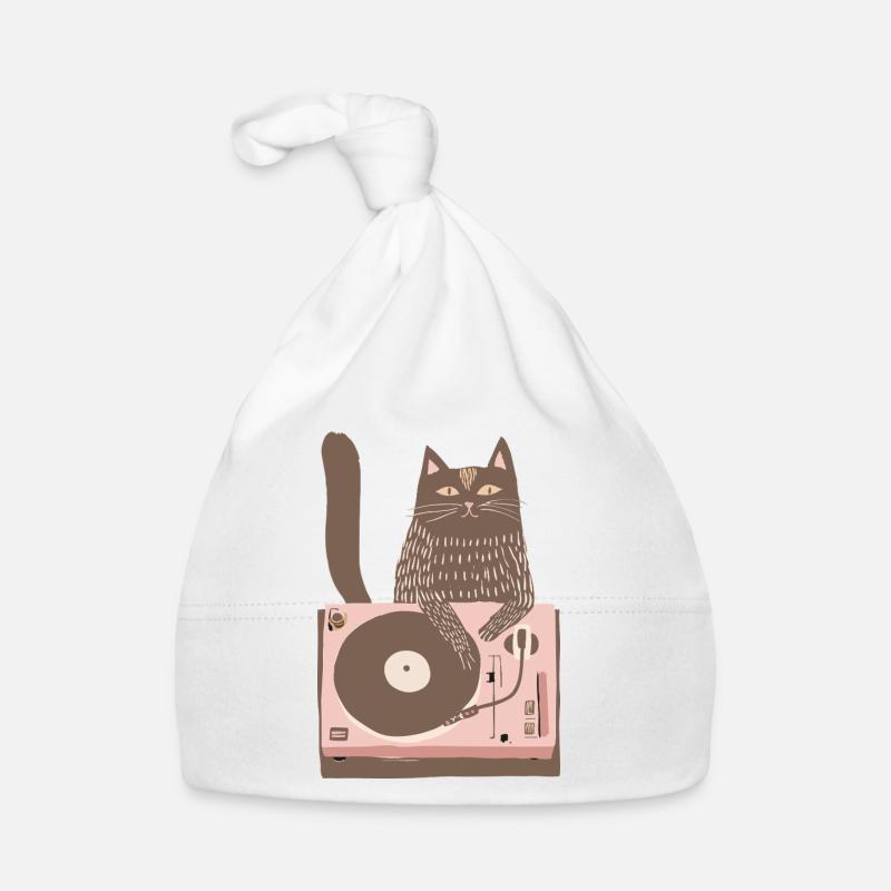 DJ chat sur une platine rose Bonnet bio Bébé