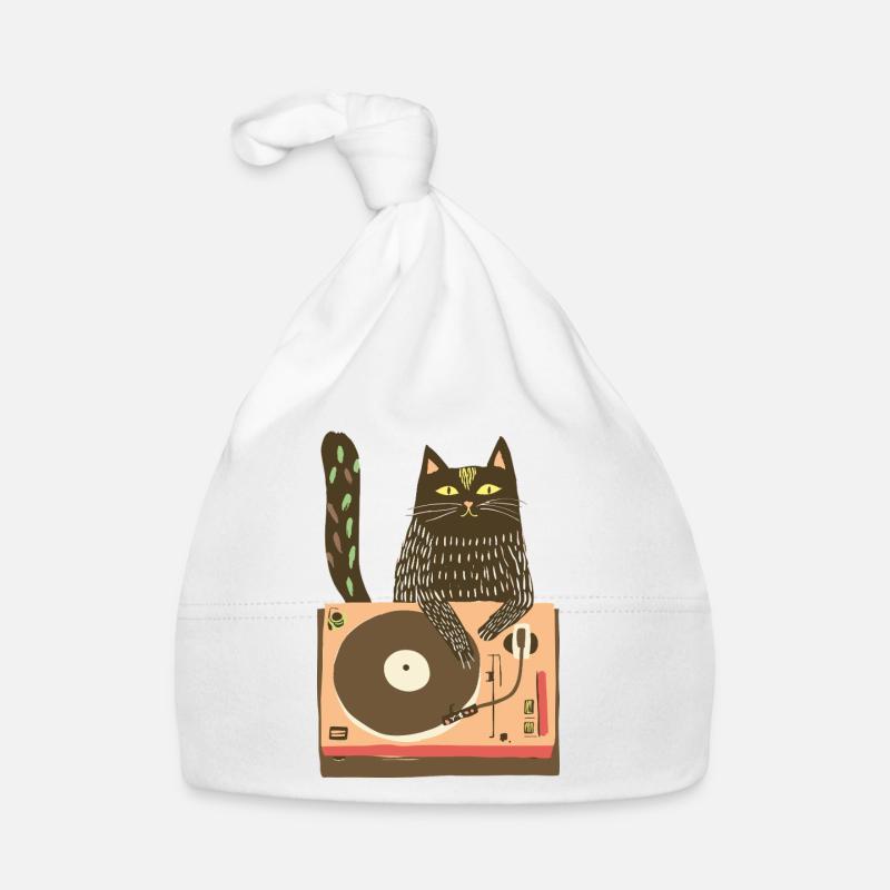 Cat DJ on Vinyl Turntable Organic Baby Cap