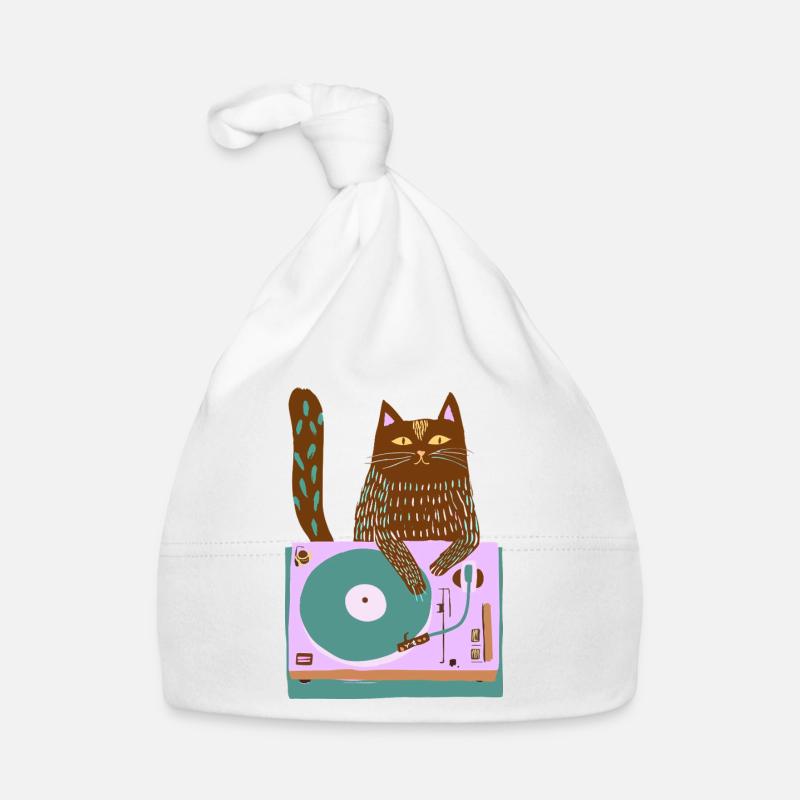 Cat DJ sur une platine rétro Bonnet bio Bébé