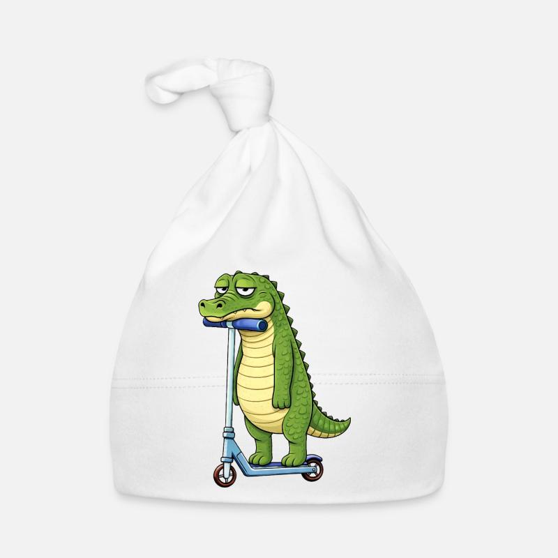 Dessin animé Crocodile Scooter Amitié Solitaire Bonnet bio Bébé