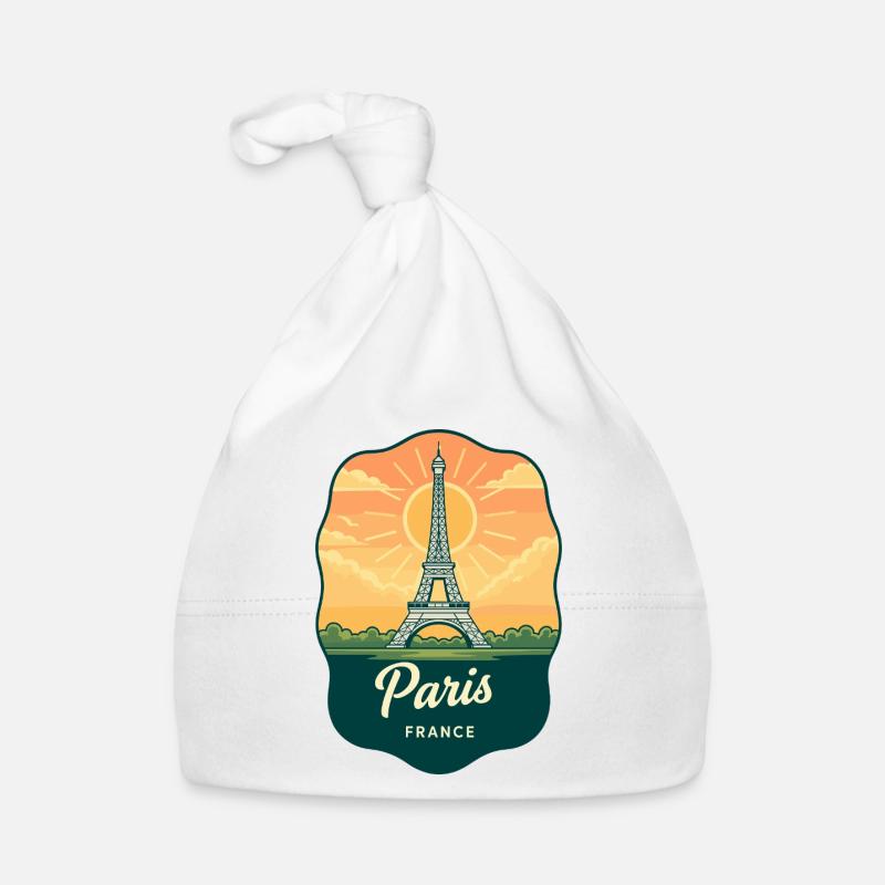 Insigne rétro du coucher de soleil de la Tour Eiffel de Paris Bonnet bio Bébé