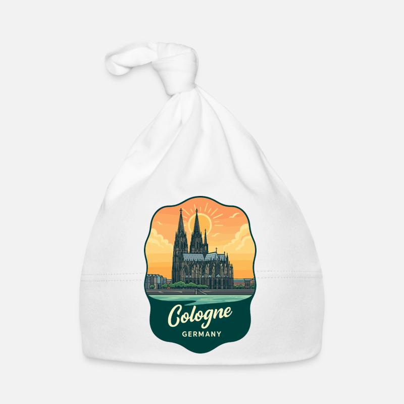 Cologne Cathedral Retro Sunset Badge Organic Baby Cap