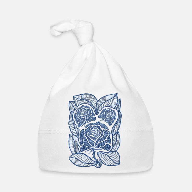 Fleur de filigrane de rose bleue - Bonnet bio Bébé - blanc