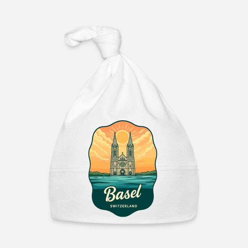 Basel Minster Retro Sonnenuntergangs-Reiseabzeichen Baby Bio-Mütze