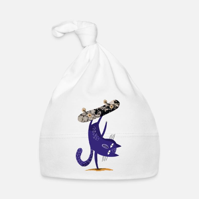 Chat violet sur skateboard Bonnet bio Bébé
