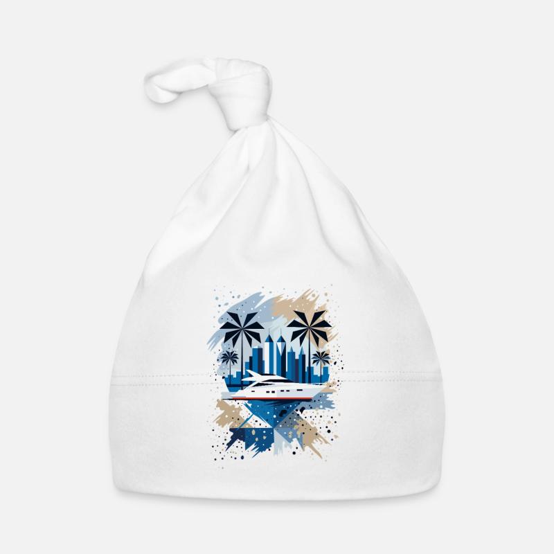 Panorama moderne de yachts et de villes – Design élégant Bonnet bio Bébé