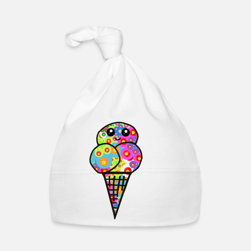 Buntes Blüten-Eisdesign Eiscreme Retro 60er Baby Bio-Mütze