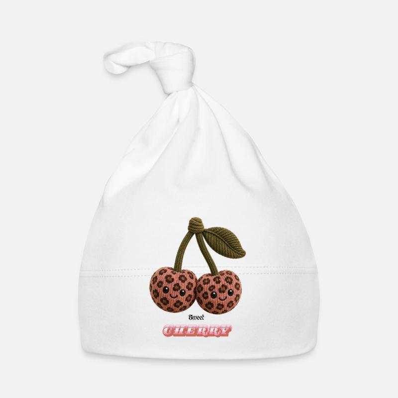 Leopard Cherries Cuddle Duo - Organic Baby Cap - white