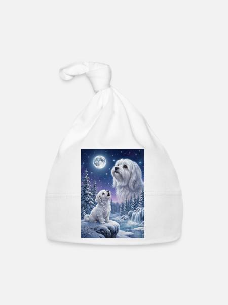 Howling to the Moon Meme Dog Maltese - Organic Baby Cap - white - Front
