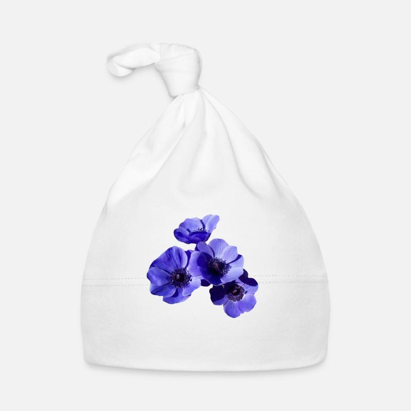 fleurs bleues - Bonnet bio Bébé - blanc