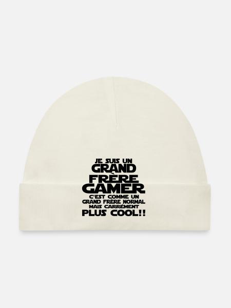 je suis un grand frère gaMER - Bonnet bio Bébé - blanc - Devant