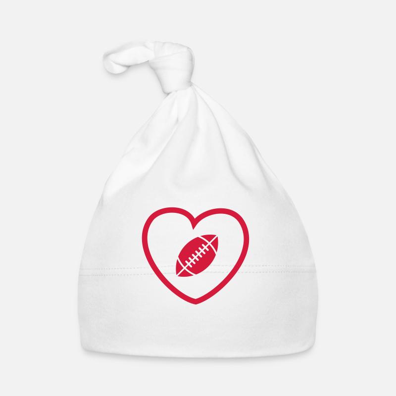 FR - îcone du ballon de rugby dans un coeur - Bonnet bio Bébé - blanc