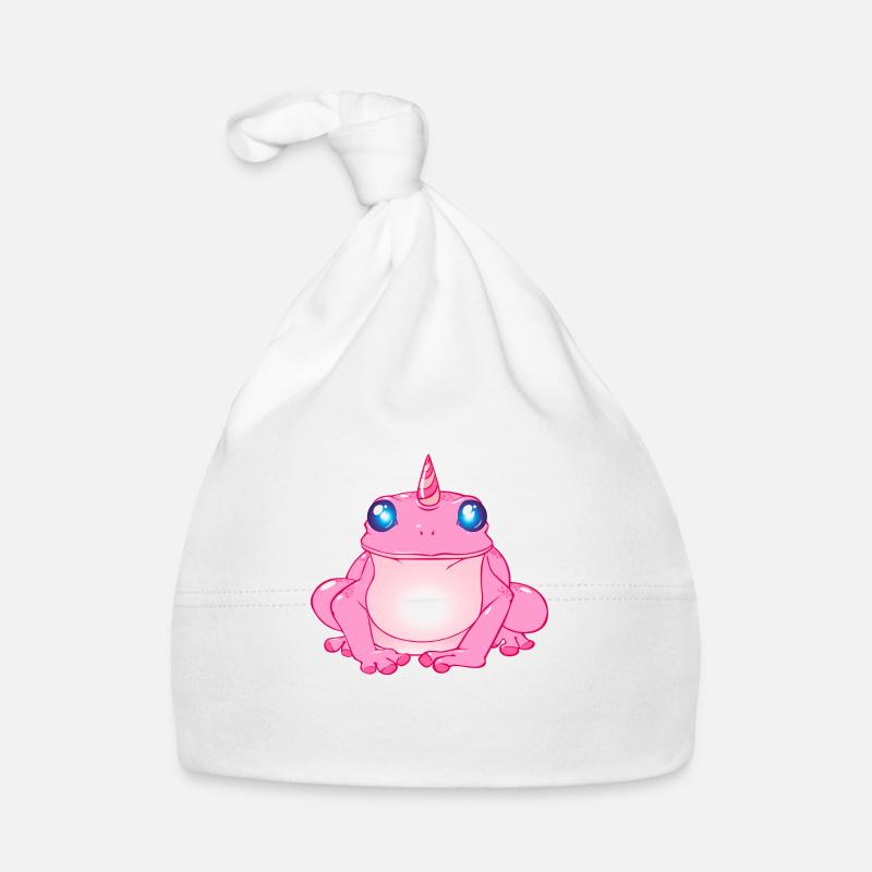 grenouille licorne crapaud rose - Bonnet bio Bébé - blanc