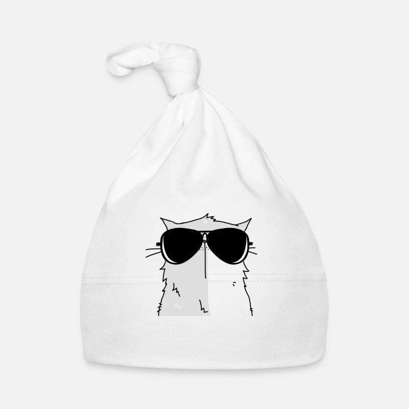 portrait d'un chat aux lunettes de soleil - Bonnet bio Bébé - blanc