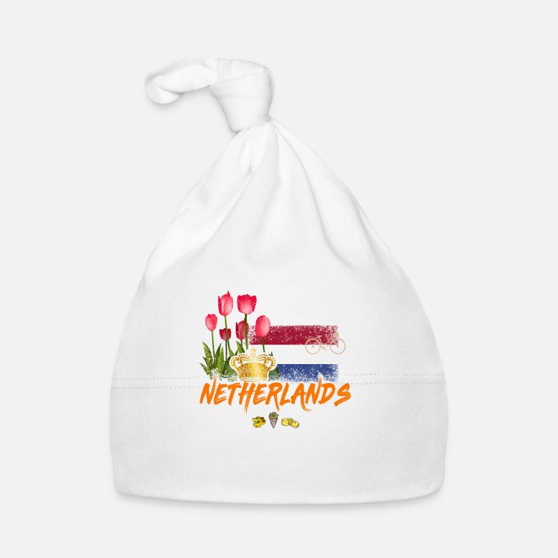 Pays-Bas Vintage Hollande Drapeau Tulipe et Couronne Bonnet bio Bébé