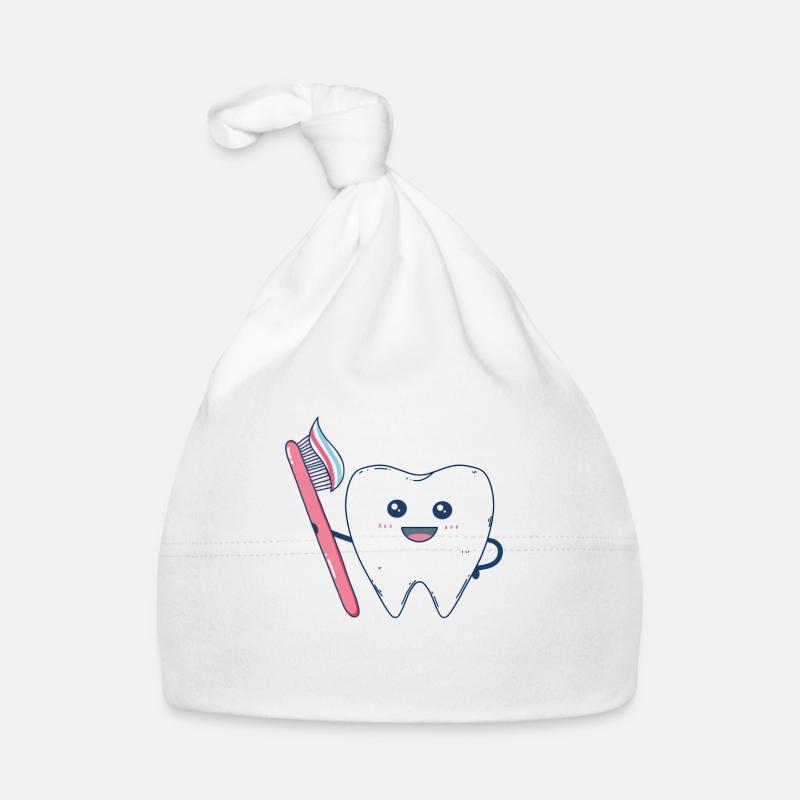 Funny tooth brushing his teeth with a toothbrush Organic Baby Cap
