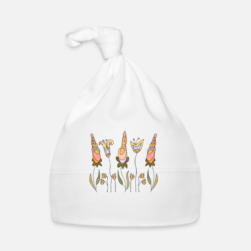 Blumen - Baby Bio-Mütze - Weiß