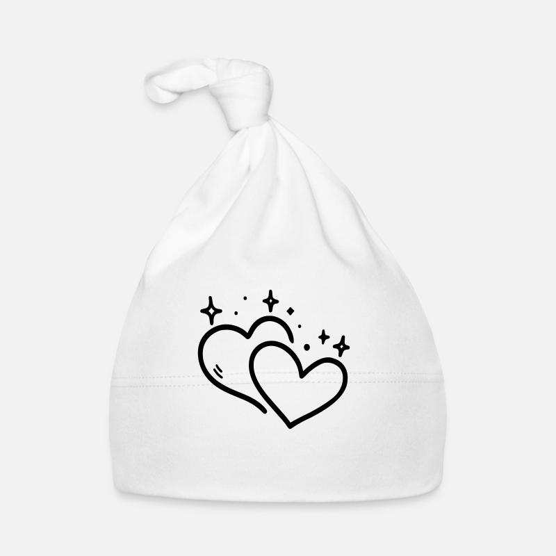 Deux coeurs paillettes - Bonnet bio Bébé - blanc