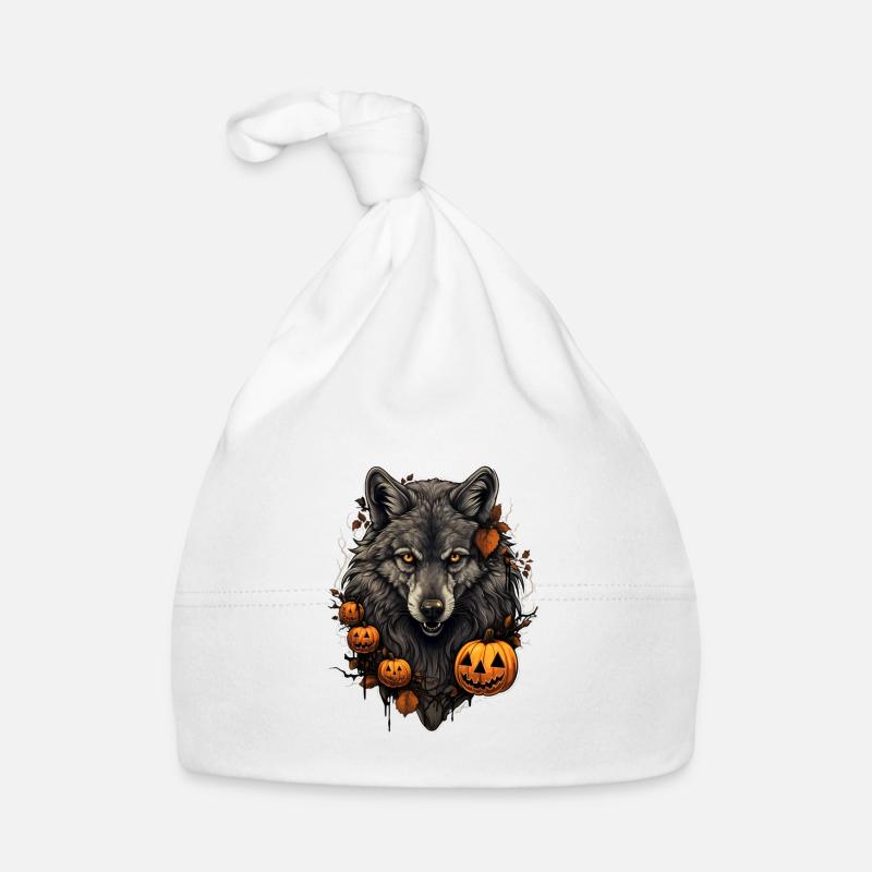 Halloween Wolf with Pumpkin Organic Baby Cap
