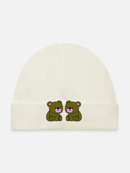 Teddy Bear Love - Organic Baby Cap - white - Front