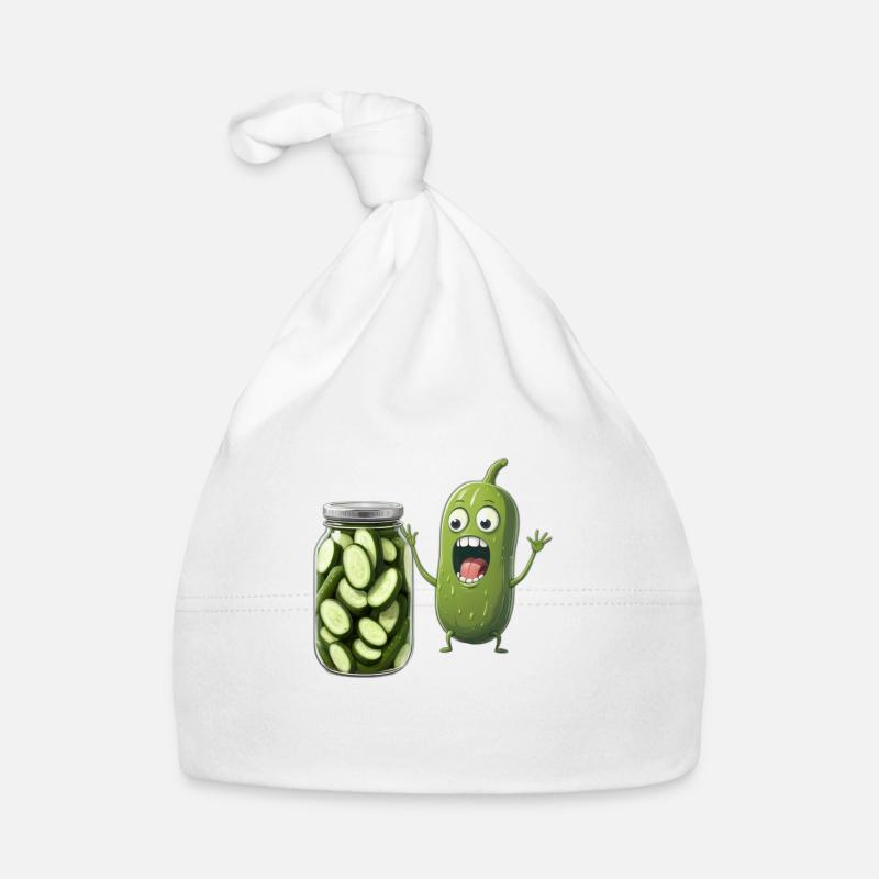 Cornichon réagissant à un pot de cornichons - Amateurs de cornichons - Bonnet bio Bébé - blanc