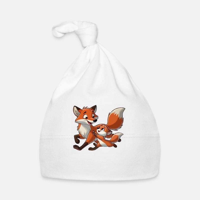 Fuchs mit herumtollendem Kind Baby Bio-Mütze
