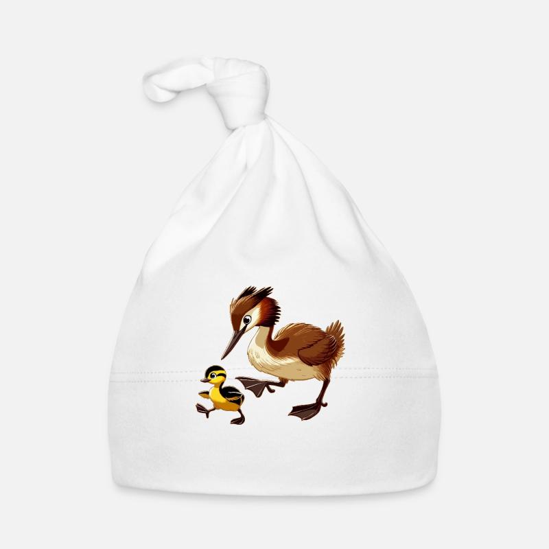 Grèbe huppé avec jeunes Bonnet bio Bébé