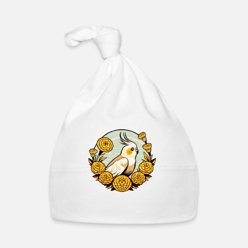 Calopsitte Vintage avec des fleurs de souci Bonnet bio Bébé
