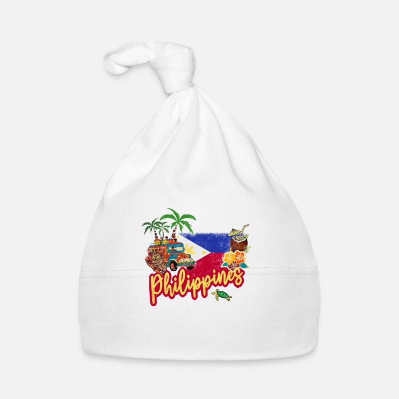 Philippines Lémurien vintage avec palmiers drapeaux Bonnet bio Bébé