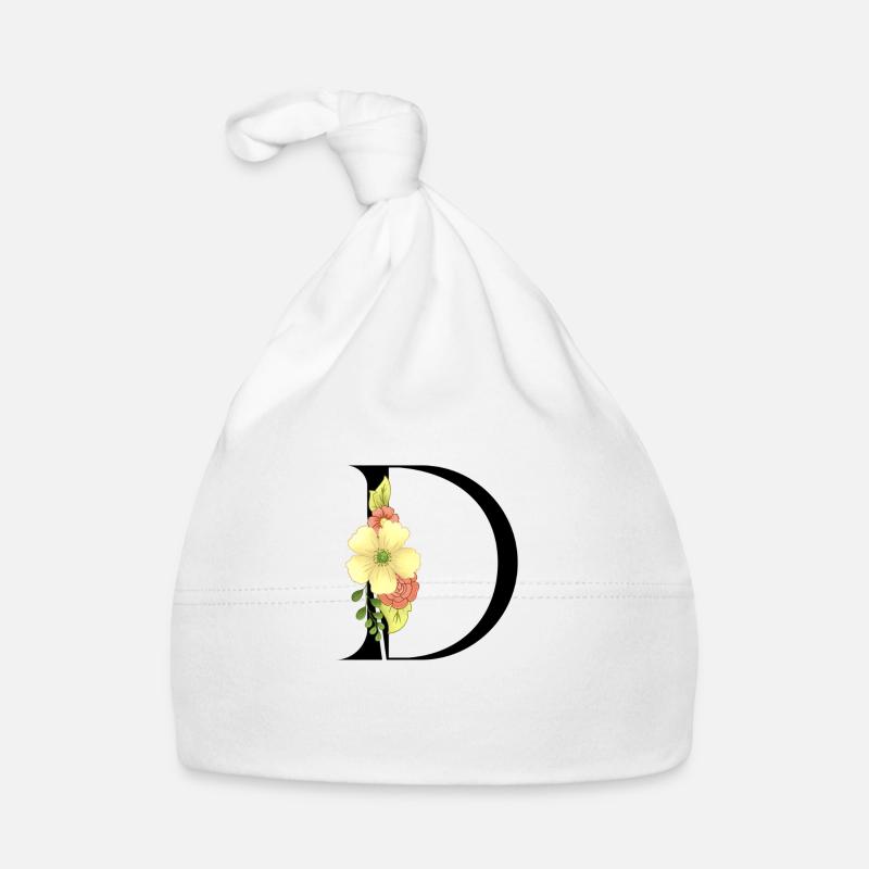 Eleganter Buchstabe 'D' mit Blumen Baby Bio-Mütze