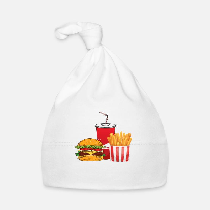 Burger, Soda, Pommes. Baby Bio-Mütze