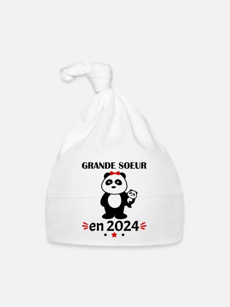 Grande soeur 2024, annonce grossesse, famille - Bonnet bio Bébé - blanc - Devant