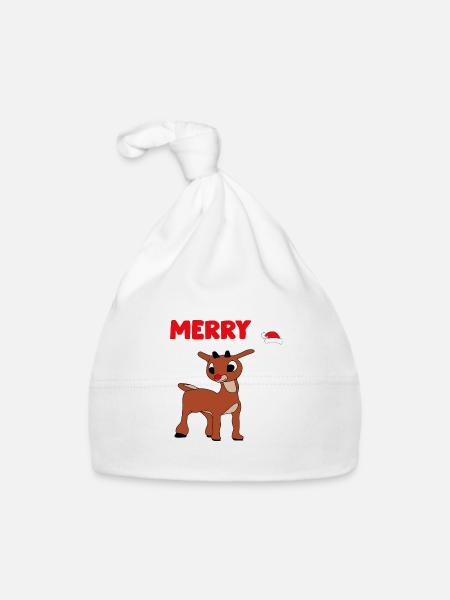 Rudolph das Rentier mit roter Nase + Christmas - Baby Bio-Mütze - Weiß - Vorne