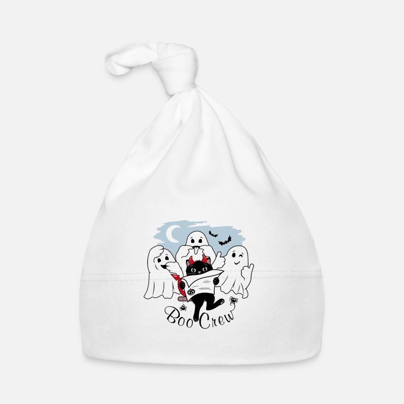 Three funny ghosts and Halloween black cat Organic Baby Cap