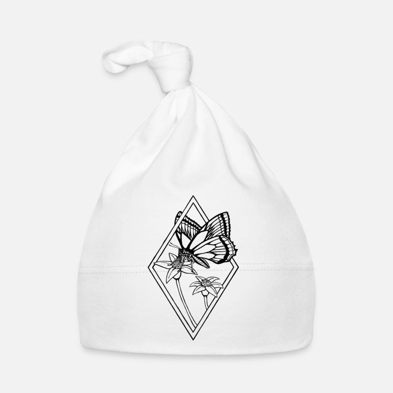 Dessin au trait papillon - Bonnet bio Bébé - blanc