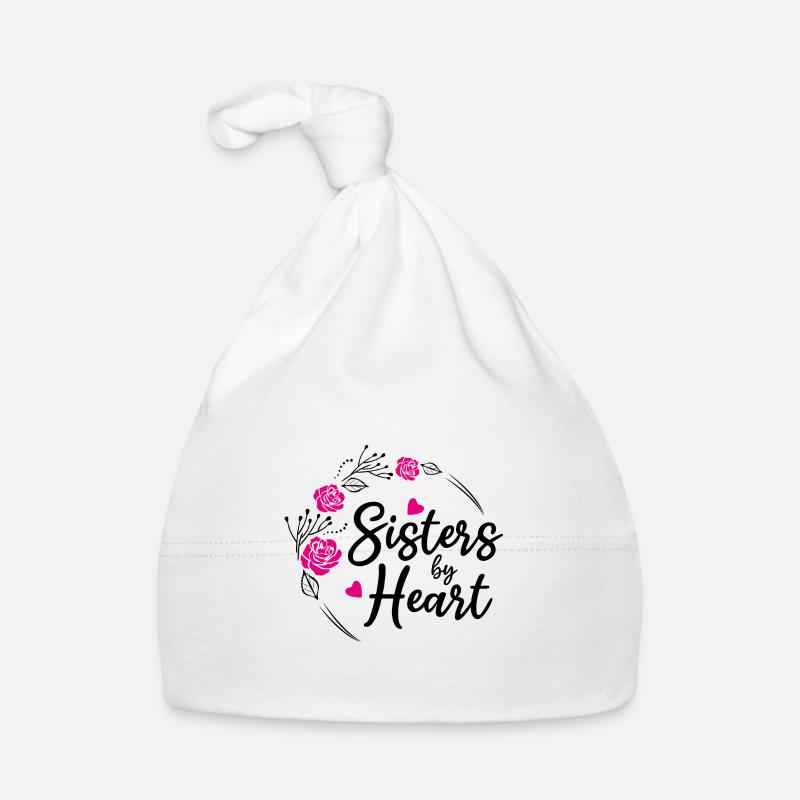 Sœurs de cœur. Design floral - Bonnet bio Bébé - blanc