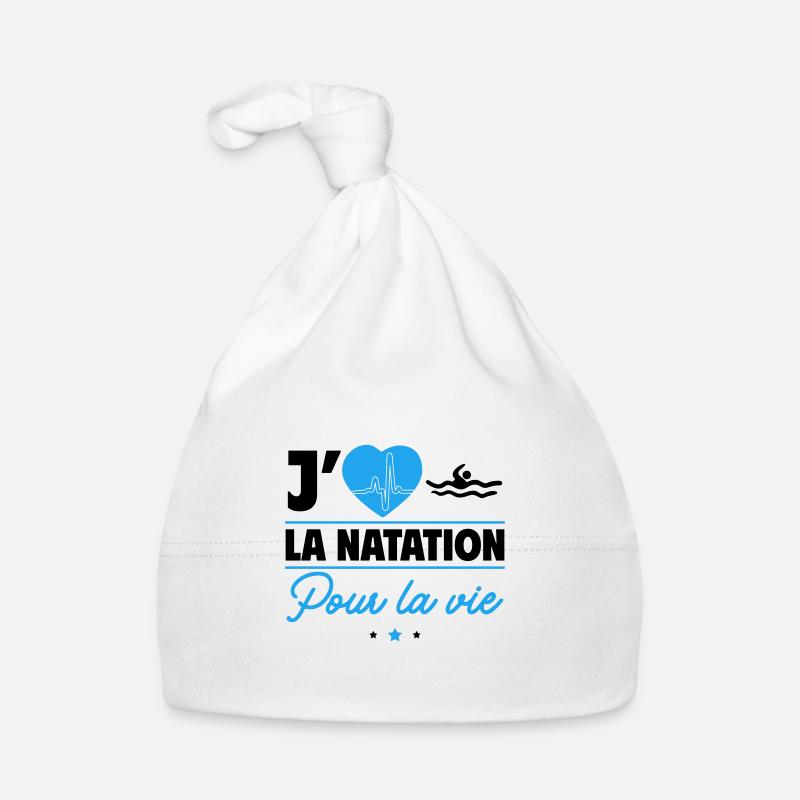 J'aime la natation pour la vie,nageur,nageuse - Bonnet bio Bébé - blanc