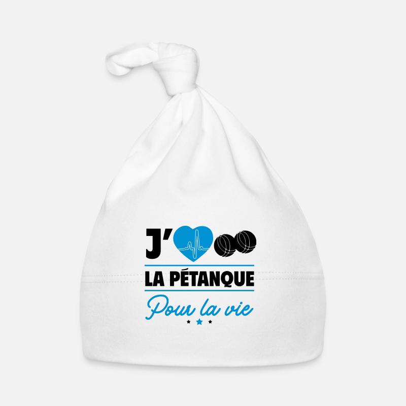 J'aime la pétanque pour la vie – Boules et camping - Bonnet bio Bébé - blanc