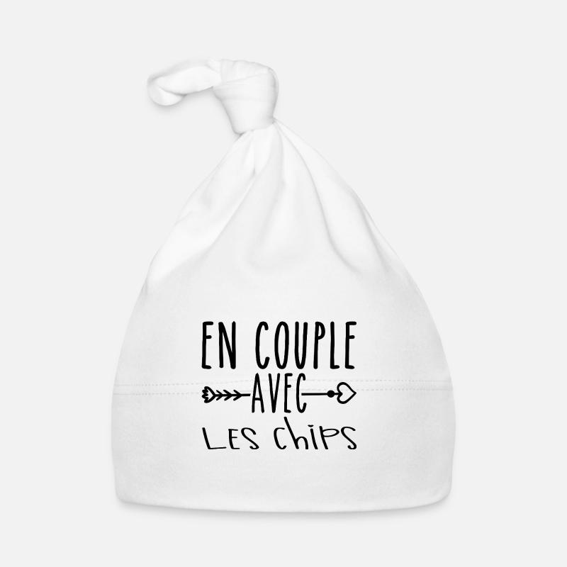 En Couple avec Chips, cadeau Fans de Chips - Bonnet bio Bébé - blanc