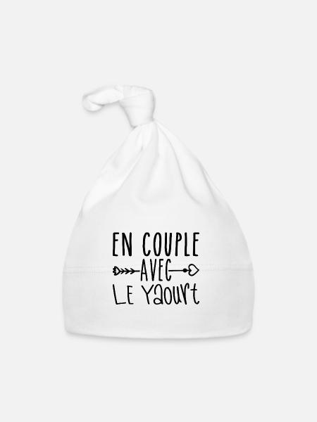 En Couple avec Yaourt, cadeau Fans de Yaourt - Bonnet bio Bébé - blanc - Devant