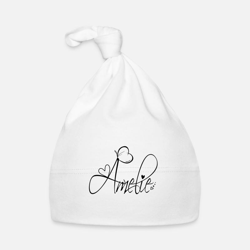 Amélie Nom Prénom Fille Calligraphie Décor - Bonnet bio Bébé - blanc