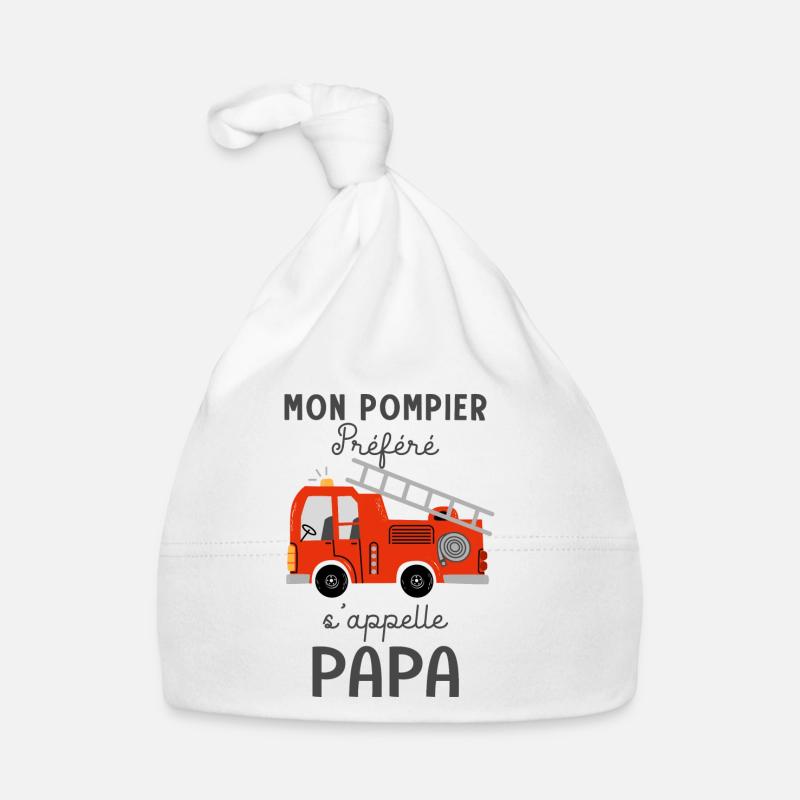 Papa Pompier prefere Papa Naissance Grossesse - Bonnet bio Bébé - blanc