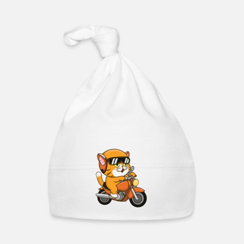 Chat avec moto - Bonnet bio Bébé - blanc