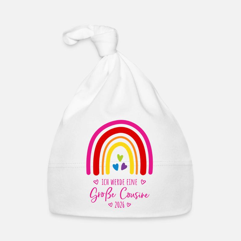 Große Cousine 2026 Regenbogen Baby Bio-Mütze