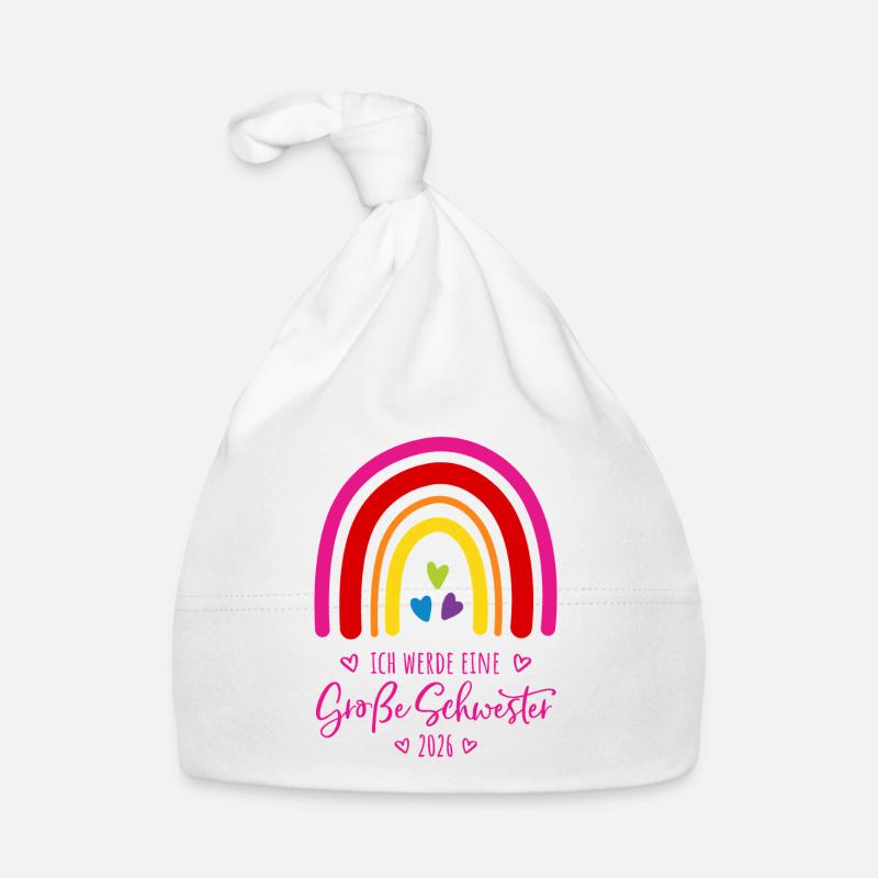 Ich werde eine große Schwester 2026 Regenbogen Baby Bio-Mütze