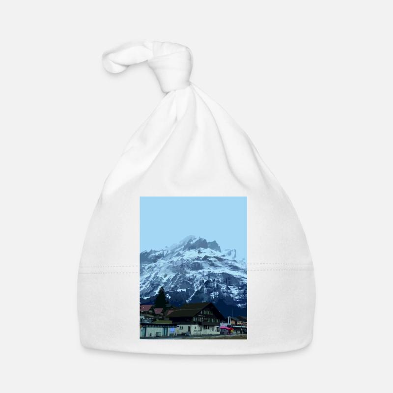 Montagnes suisses - Vallée de Grindelwald - Bonnet bio Bébé - blanc