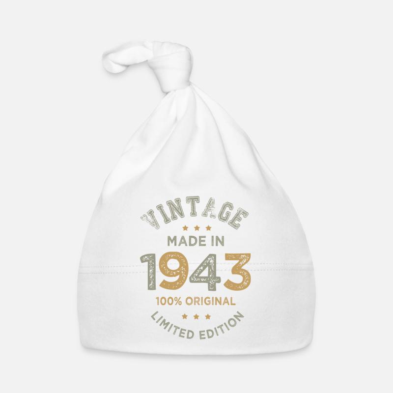 Made in 1943 Cadeau Vintage anniversaire 80 ans - Bonnet bio Bébé - blanc