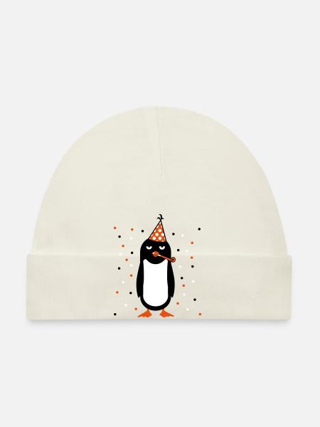 Party Pinguin - Baby Bio-Mütze - Weiß - Vorne