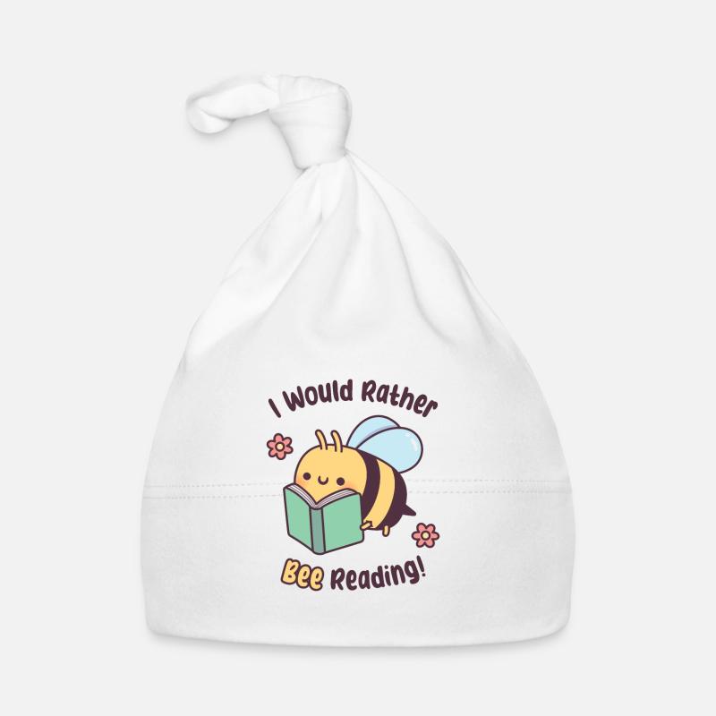 Cute Bee With Book I Would Rather Bee Reading Pun Organic Baby Cap