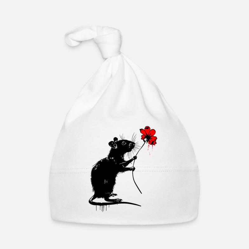 Rat avec fleur - Bonnet bio Bébé - blanc